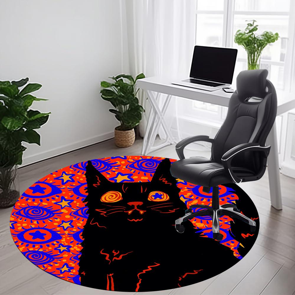 1pc Psychedelic Cat Office Round Area Rug, Indoor Mat Suitable ForOffice, Under Office Chairs Bedroom Living Room Home Decor, Room Deco u04