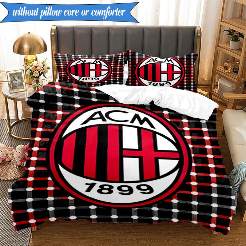 Set Biancheria da Letto Morbido Stampato AC Milan 3 Pezzi, Include 1 Copripiumino e 2 Federe Perfetto per Camera da Letto, Dormitorio, Regalo per Fan
