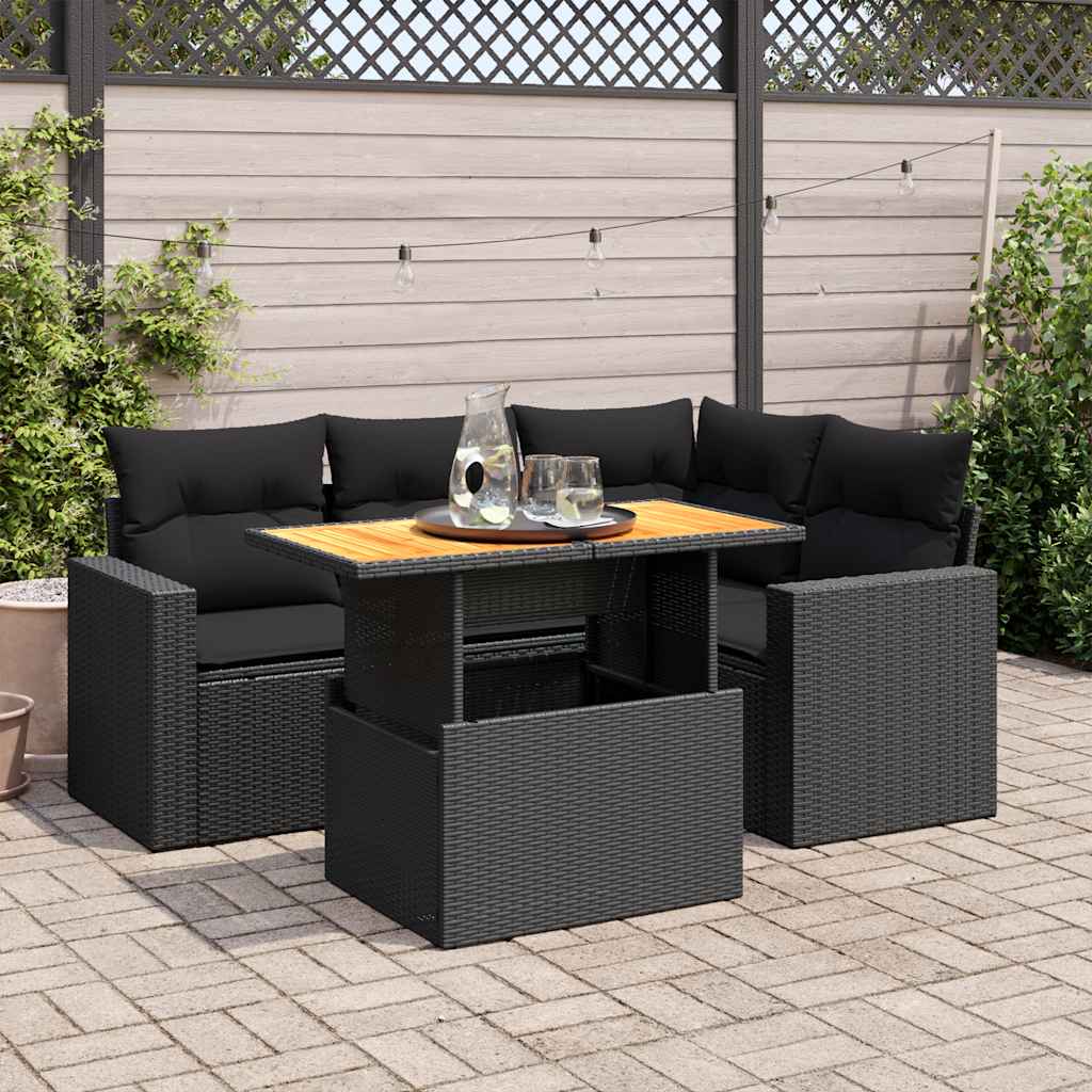 Vidaxl 5-Cz. Set da Salotto per Giardino, Cuscini, Rattan Nero PE