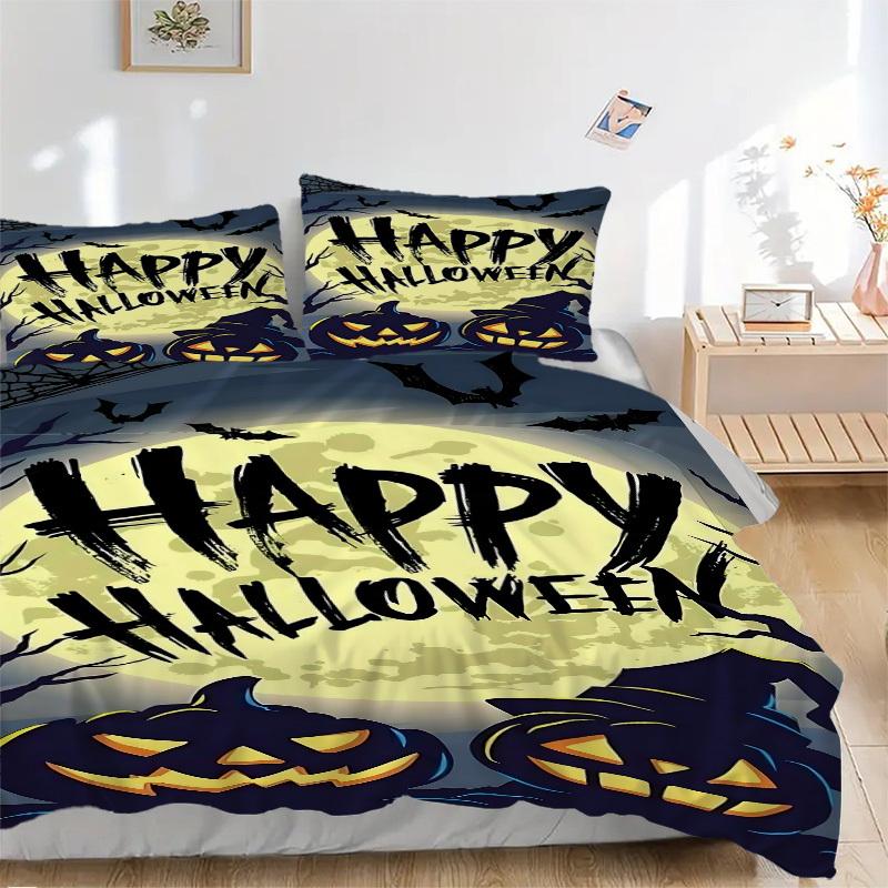 3pcs bedding set Halloween Pumpkins Includes 1 Comforter + 2 Pillowcases, Without Pillow Inserts, Soft Comfortable,a0909048