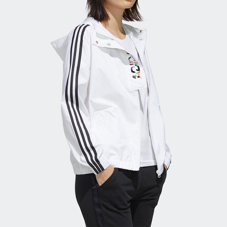 Adidas Neo Faves Hooded Sports Jacket With Alphabet Floral Logo Women Outerwear White FP7321