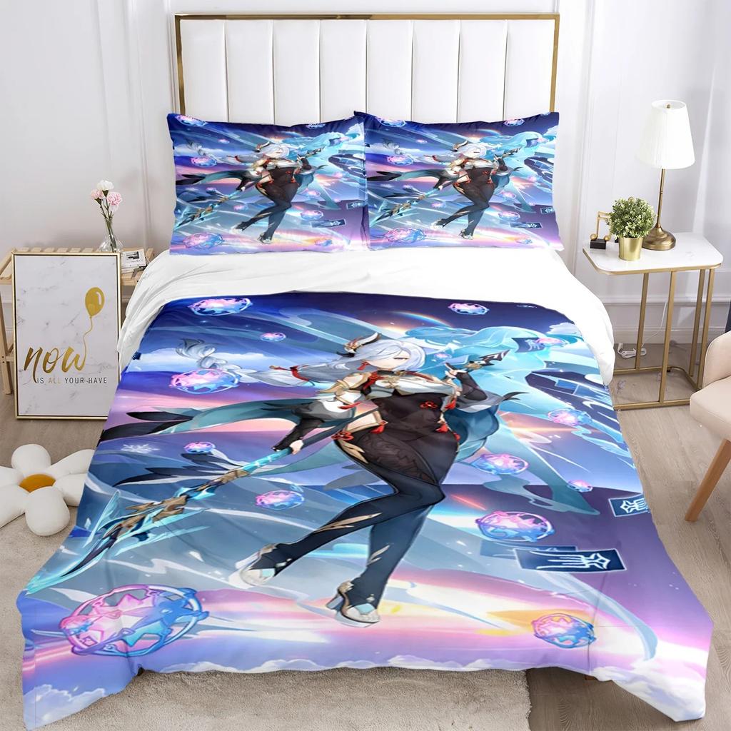 Genshin Impact Print Three Piece Bedding Set Fashion Article Children or Adults for Beds Quilt Covers Pillowcases Bedding Set