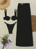 New Three-piece Swimsuit Straps Sexy Bikini Split Swimsuit Solid Color Slim Beach Skirt