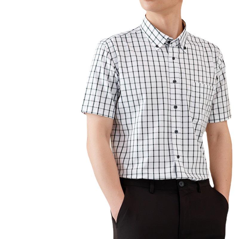Herr sommar Oxford bomull kortärmad skjorta - Business Casual, Enzymtvättad, Antibakteriell