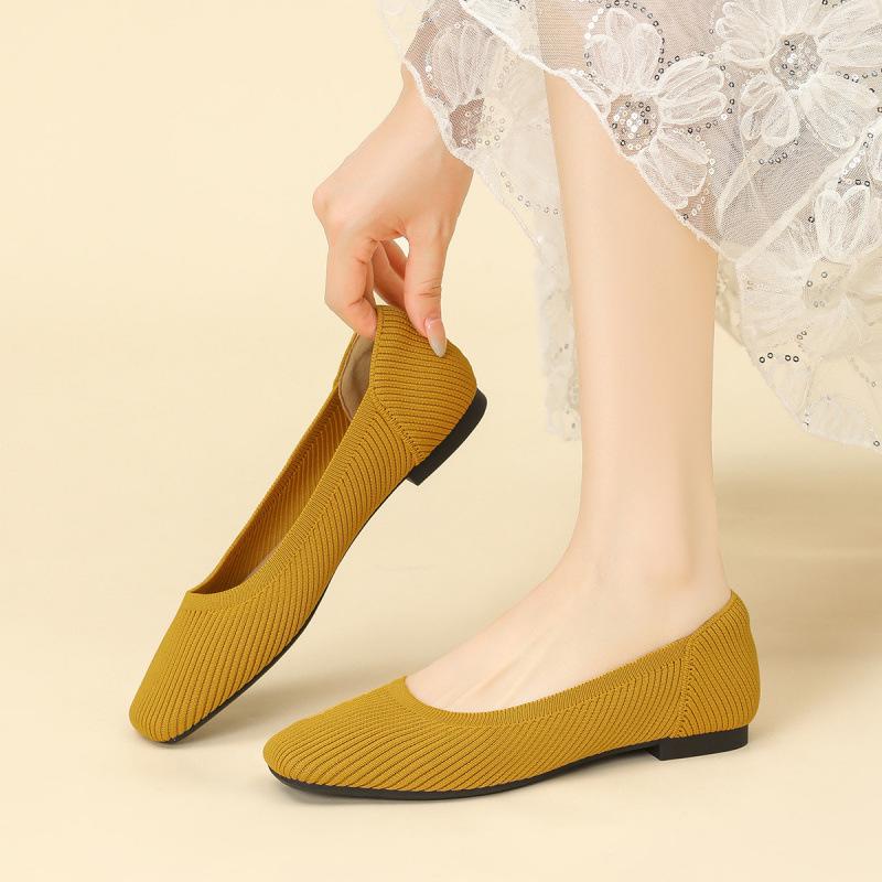 

Одинарная обувь женская вязаная плетеная обувь обувь для бабушек летающая вязаная обувь-яичный рулет плоская большого размера обувь-бини 43 жёлтый