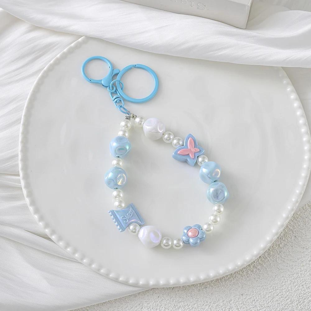 1Pc New Fashion Candy Colorful Pendant Keychain Buckle Bag Handmade Accessories Beaded Mobile Phone Keychains