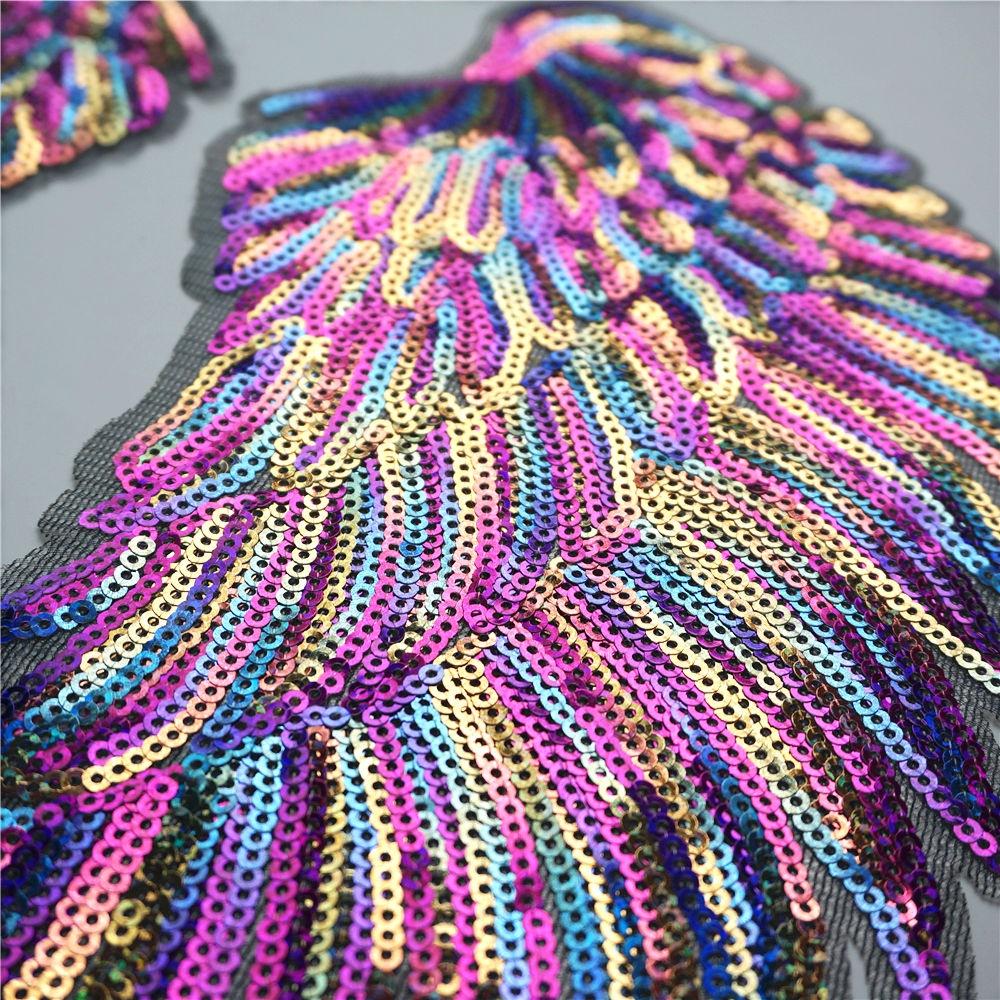 Regenbogen Feder Flügel Pailletten Aufnäher Stickerei Abzeichen für Kleidung DIY Applikationen Handwerk Dekoration
