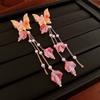 Pink Yarn Mesh Flowers Tassel Dangle Earrings for Women Sweet Girly Imitation Pearl Pendientes Fairy Lolita Party Ear Decoration