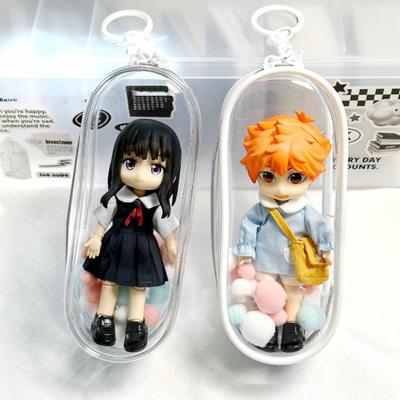 Borsa per esposizione di figure trasparenti con fibbia in metallo Cerniera in PVC impermeabile Custodia per bambola portatile antipolvere OB11 BJD Borsa per appendere la custodia