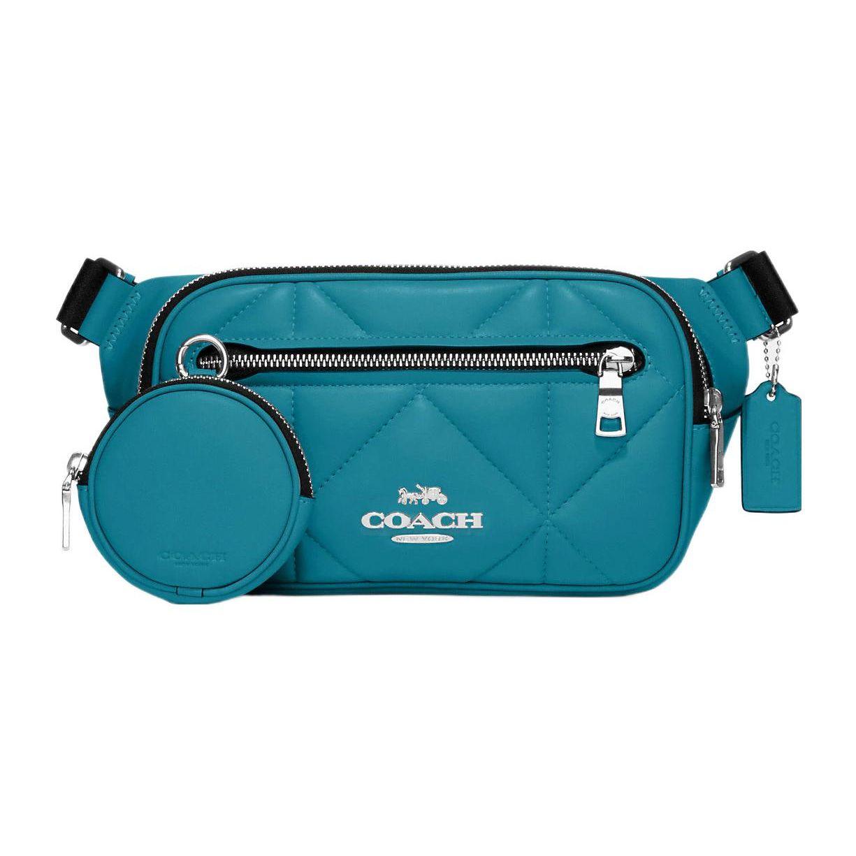 

Coach 23 Solid Color Logo Diamond Quilted Multi-Functional Pocket Zipper Closure Leather Crossbody Waist Bag Women Bags Blue CJ508-SVTE Basic Set (Bag+Dust Bag)
