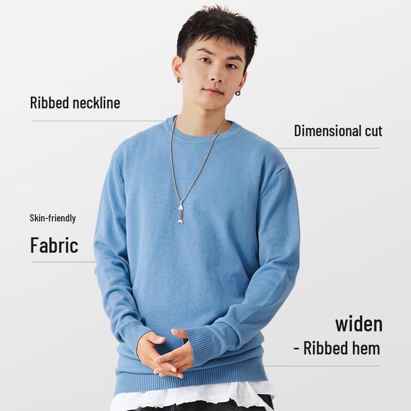 TonLion Men's Double-Strand Heavy Knit Round Neck Pullover Sweater