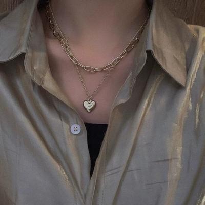 European-American Retro Love Heart Harajuku Disco Metal Double Necklace for Women