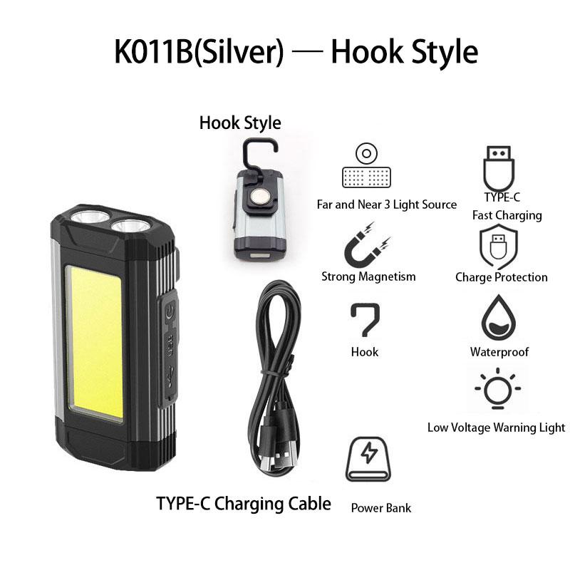 Portable COB Magnetic Work Light Rechargeable LED Flashlight Super Bright Camping Waterproof Car Repair Lamp with Brackets