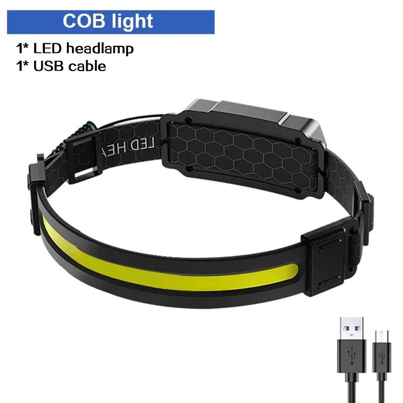 COB Induction Headlight Multi-mode Red Light Warning LED Outdoor Head Mounted Strong Light Running Headlight Camping Flashlight