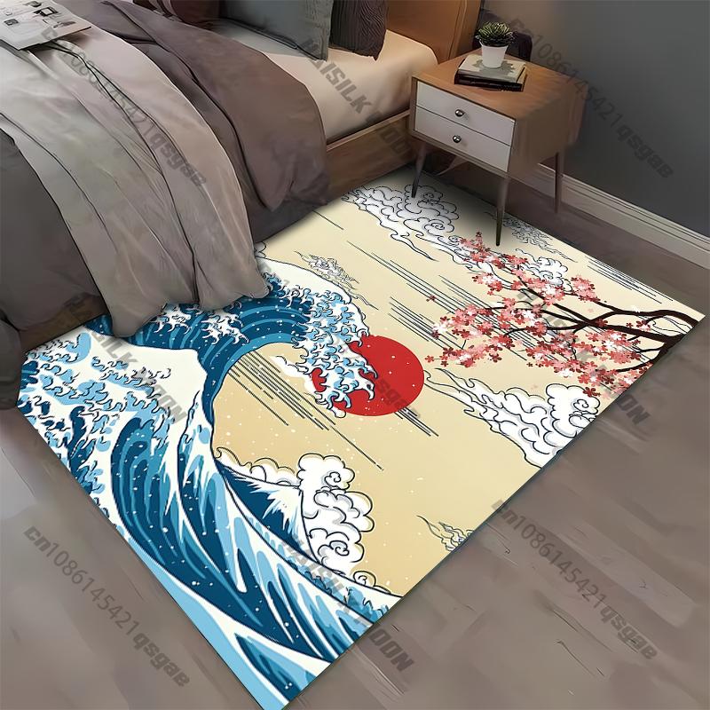15 Sizes Japanese Style Kanagawa Pattern Rug for Living Room Area Carpet Bathroom Mat Creative Doormat Bedroom Mat Home Décor