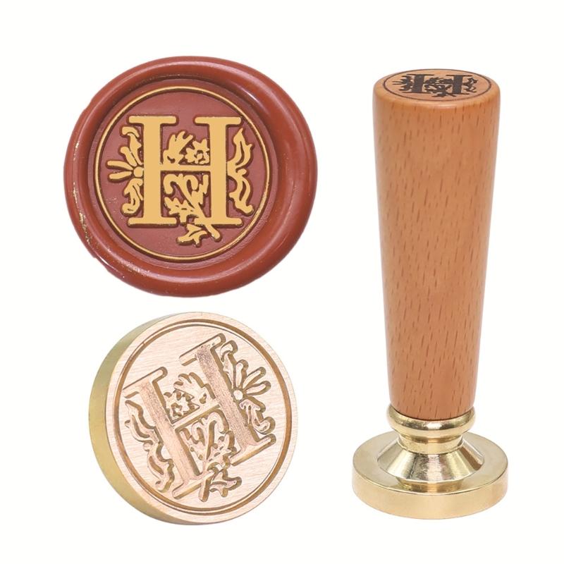 Personalizowany stempel do pieczętowania z mosiężną główką i uchwytem z drewna bukowego, vintaged, do listów i prezentów