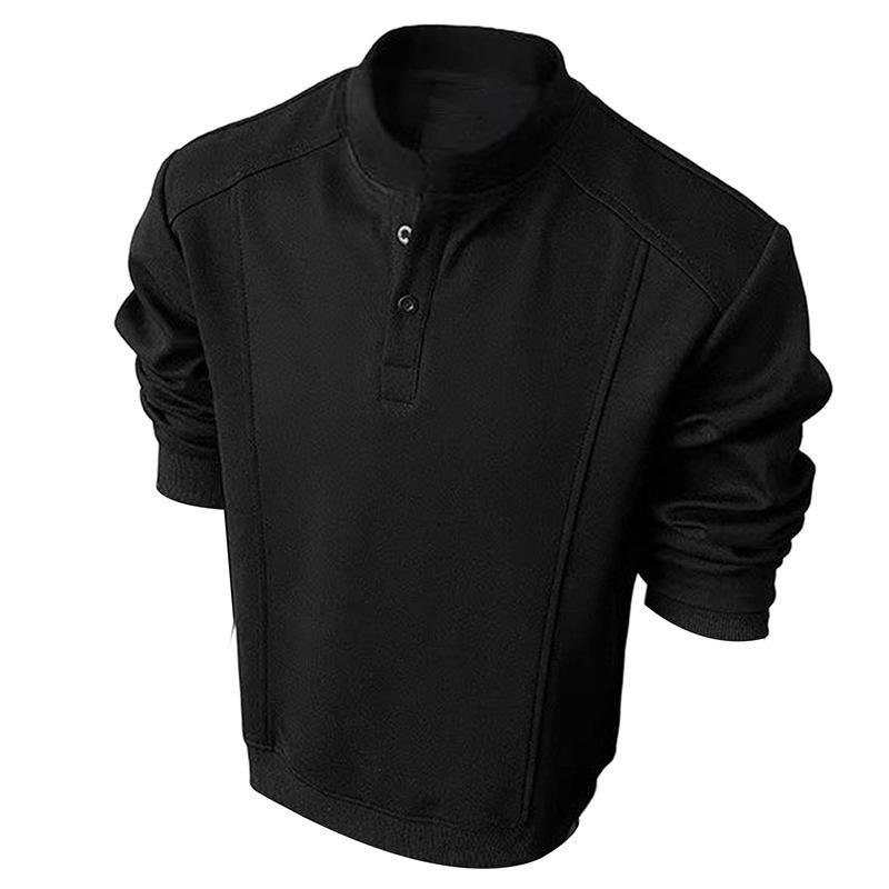 Men s Stand Collar Henley Sweatshirt Casual Long Sleeve Button Pullover Top M чёрный