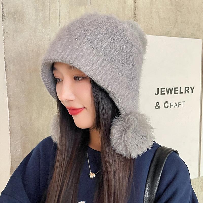 New hat women's autumn and winter warm knitted hat fleece thickened face small cycling windproof winter wool hat