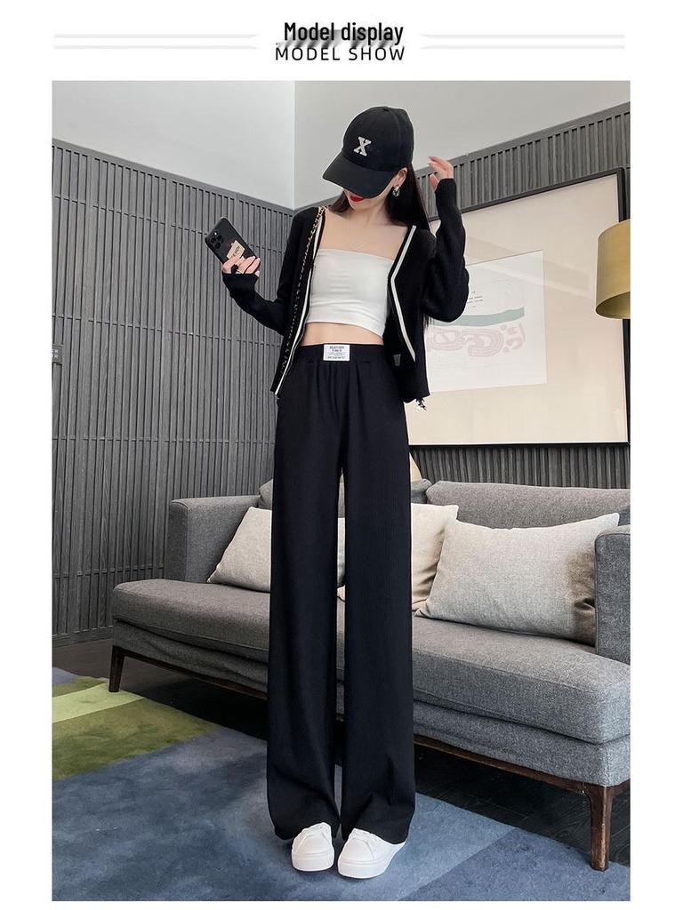 Women's Cool Feeling Ice Silk Wide-Leg Summer Trousers - Lightweight, Casual, and Loose-fitting Pants