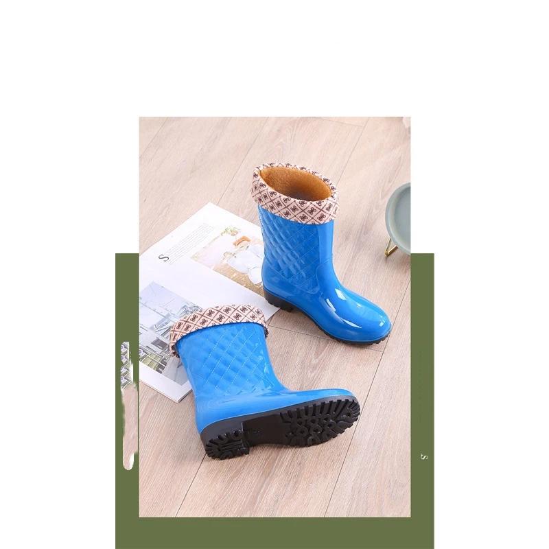 Codzienne kalosze do połowy łydki z podszewką z polaru, antypoślizgowe, wodoodporne