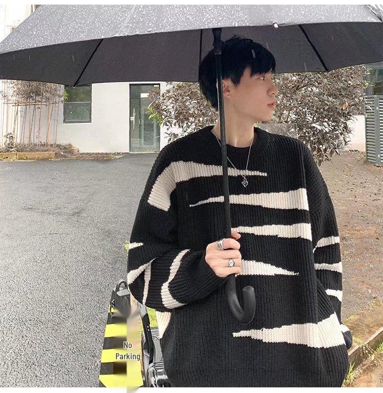 Tide Men's Color Block Striped Knit Sweater - Winter 2022, Casual Loose Fit