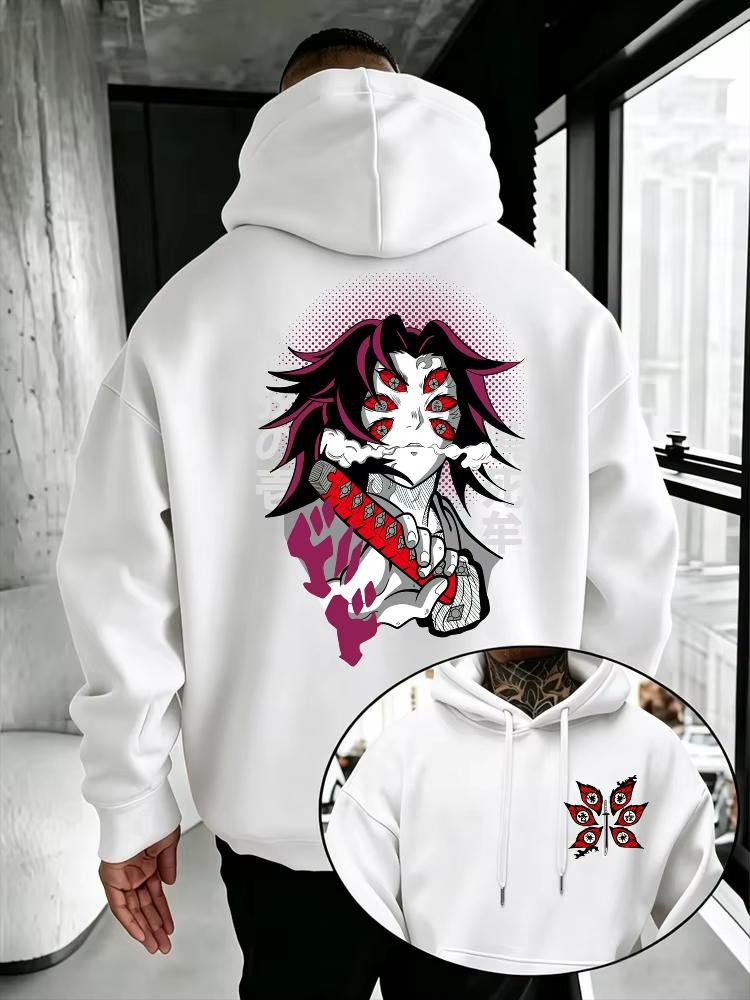 Demon Slayer Men's Hoodie Y2K Style Kokushibo Print High Quality Warm Autumn Winter New Pullover