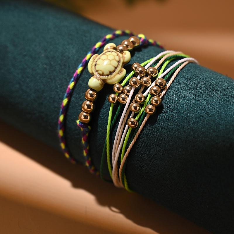 Bohemian Turtle Anklet Bracelet for Women Lace up Y2K Rope Fashion Leg Foot Stackable Barefoot Chain Summer Beach Jewelry