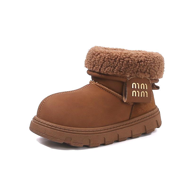 Dziecięce aksamitne ciepłe śniegowce 2025 zima nowe modne uniwersalne buty dla chłopców i dziewcząt wodoodporne i antypoślizgowe buty bawełniane