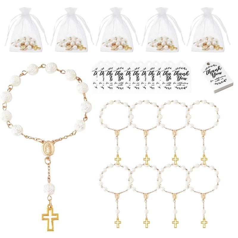 A95D-For Baptism Weddings Party Favors 20 Sets For Baptism Favors Acrylic Rosary Beads With Thank You Tags And Organza Bags серебряный