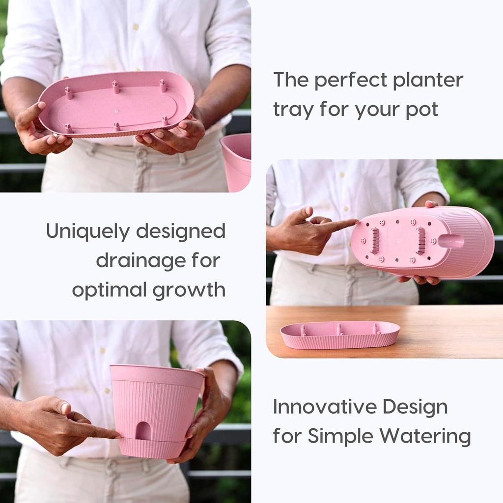 Earth Friendly Eva 11.5 Inch Self Watering Pots for Plants | Bamboo Based Plant Pots | Pack of 2 | UV Protected Planters for Home Décor Indoor