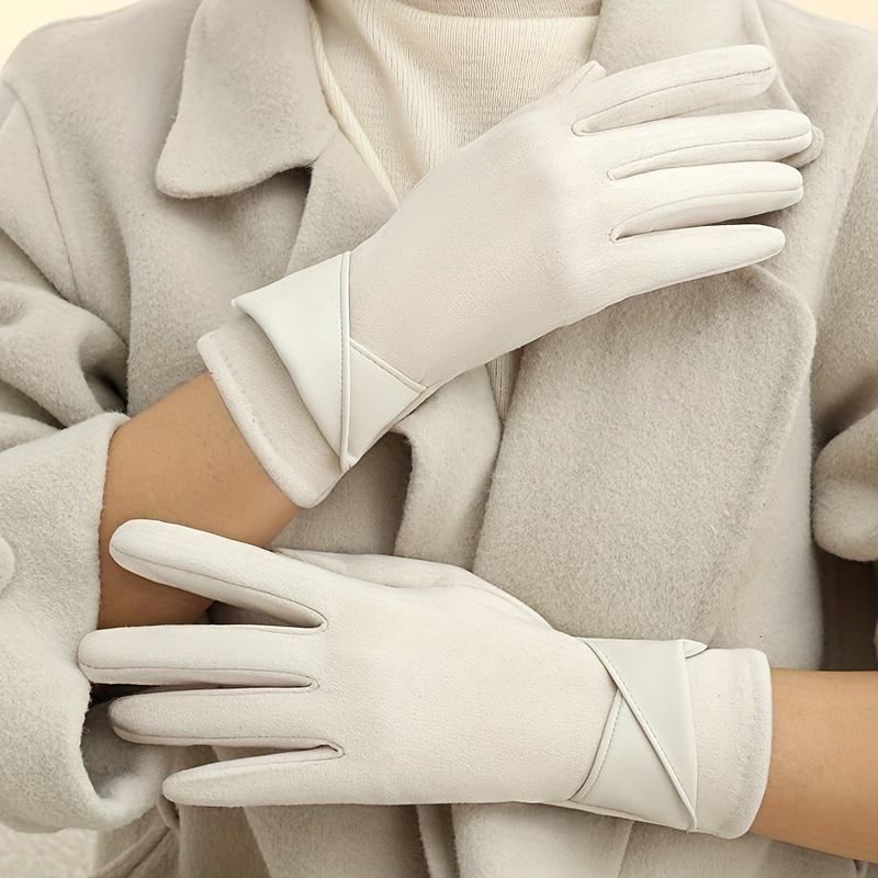 Women's Elegant Touchscreen Gloves, 1 Pair, Winter Warmth, Polyester Fleece Lining, Elastic, Solid Color, Bowknot Design, Breathable Knit