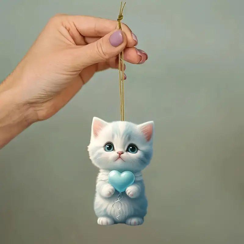 Cartoon Adorable Blue Cat Acrylic Car Pendant For Unique Vehicle Accessories