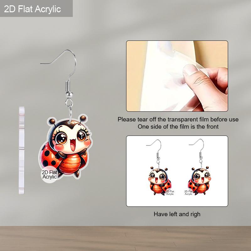 2D Flat 1 Pair Seven-Spotted Ladybug Acrylic Earrings, Lightweight and Unique, Perfect for Everyday Wear, Vacations, Gifts, and Other Occasions.