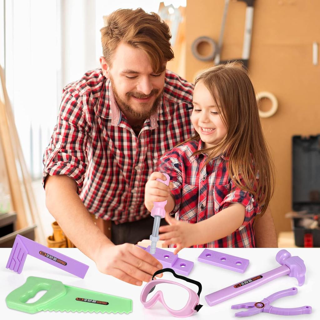 Kids Tool Set with Toy Drill and Tool Box, Pretend Play Construction Tools Toy Gifts for Toddlers Girls Kids Aged 3 4 5 6 7