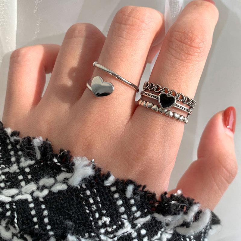 Korean Retro Heart-Shaped 925 Silver Open Ring for Women - Versatile, Trendy Design for Students and Everyday Wear
