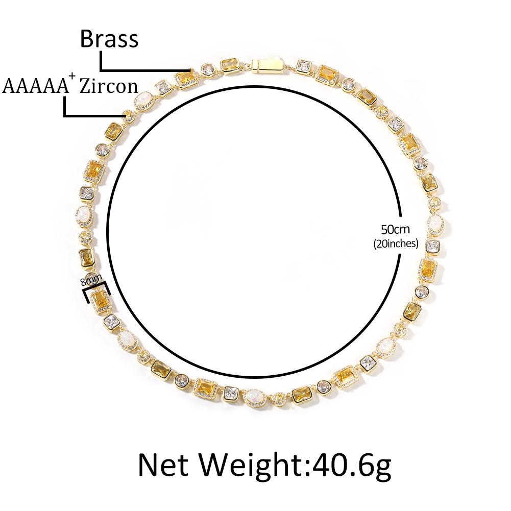 HIPHOP hip hop trend yellow opal necklace temperament light luxury copper inlaid zircon simple geometric versatile