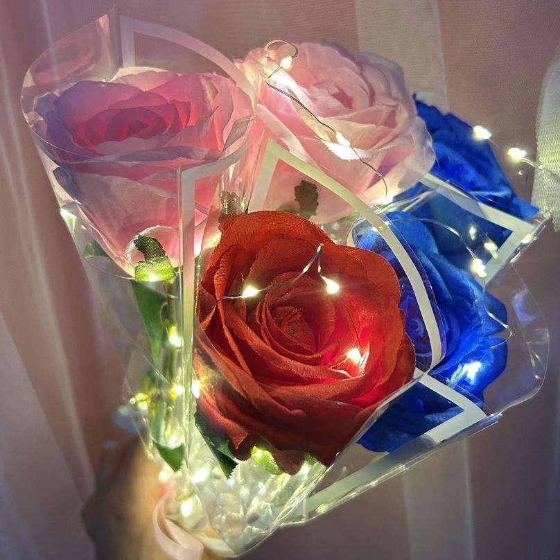 Led Glowing Artificial Silk Flowers Light up Rose Bouquet Valentines Mother's Day Gift for Home Wedding Centerpieces Party Decor