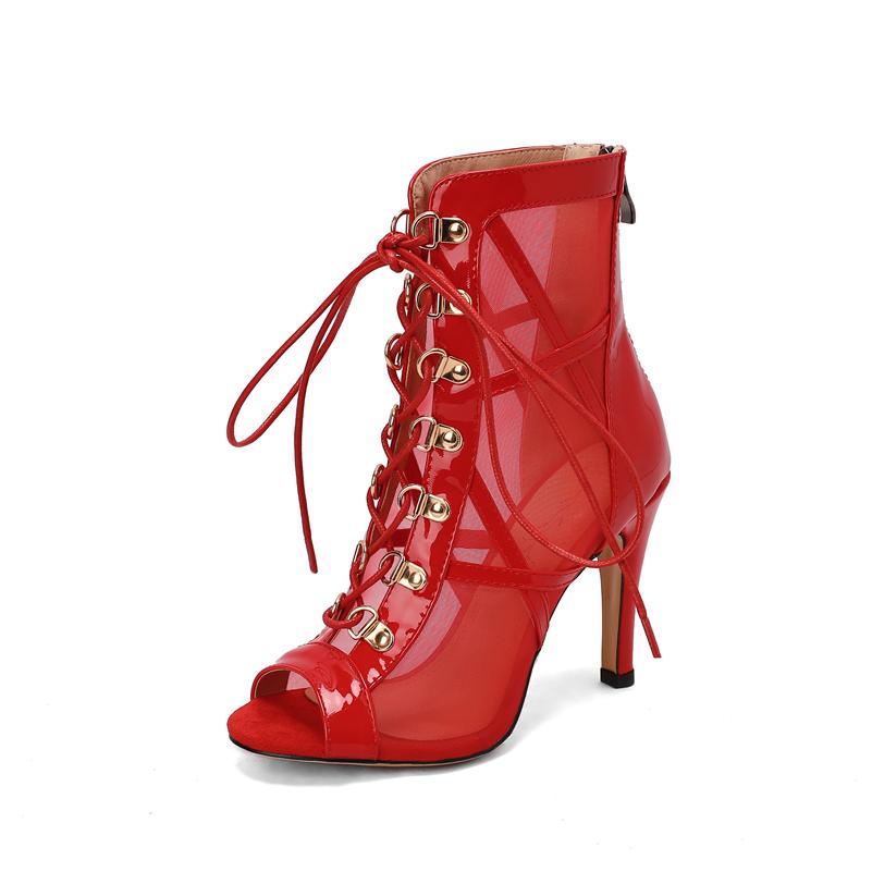 

FOREADA Women Hollow Cross-Strap High Heels Sandals Peep Toe Stilettos Zippers Sexy Jazz Dance Boots Ladies Shoes Summer Red 46 39 красный