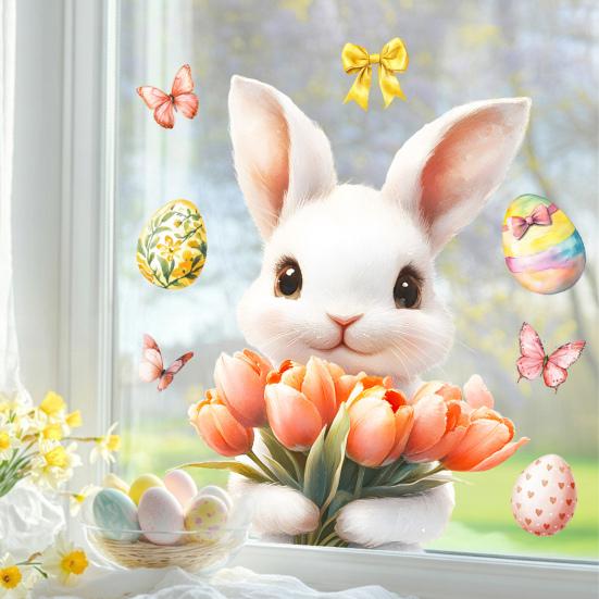 Påskhare Öppnar Dörr Väggdekal Självhäftande Rolig Morotskanin Klistermärke för Toalett Kök Kylskåp Vardagsrum Sovrum Dekor