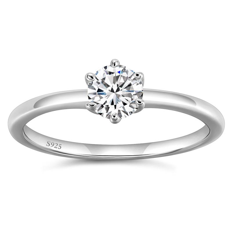 Silver 925 Six-Claw Moissanite Ring with 0.5 Carat D Color Diamond US Size 5 серебряный