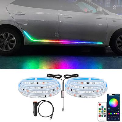 Lumières de Jupes de Porte d'Accueil Ambiantes LED RGB pour Voiture Télécommande App Panneau de Seuil Automatique Néon Flexible Guirlande Bande Fluide Décorative