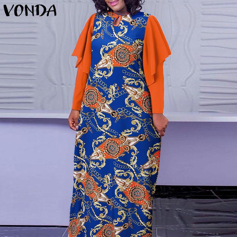 

VONDA Splicing Весеннее женское мешковатое вечернее платье с длинными рукавами