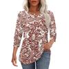 Women's Casual Loose Fit Top Round Neck Three Quarter Sleeve Blouse Button Detail Lightweight Fabric Relaxed Fit