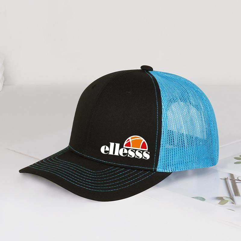 Breathable Mesh Trucker Hat with Ellessss Print, Adjustable Snapback Baseball Cap, Sun Protection for Hiking & Outdoor Sports