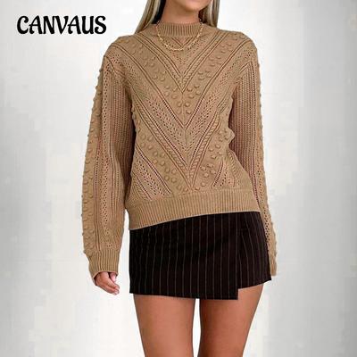 Fashion Round Neck Jacquard Sweater Simple Premium Solid Colour Autumn Women's Sweater Top