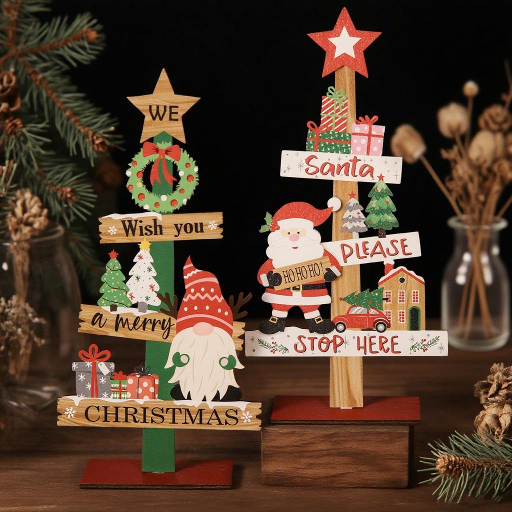 Youqi Colorful Wooden Christmas Table Ornaments - Santa Claus & Snowman Decorations