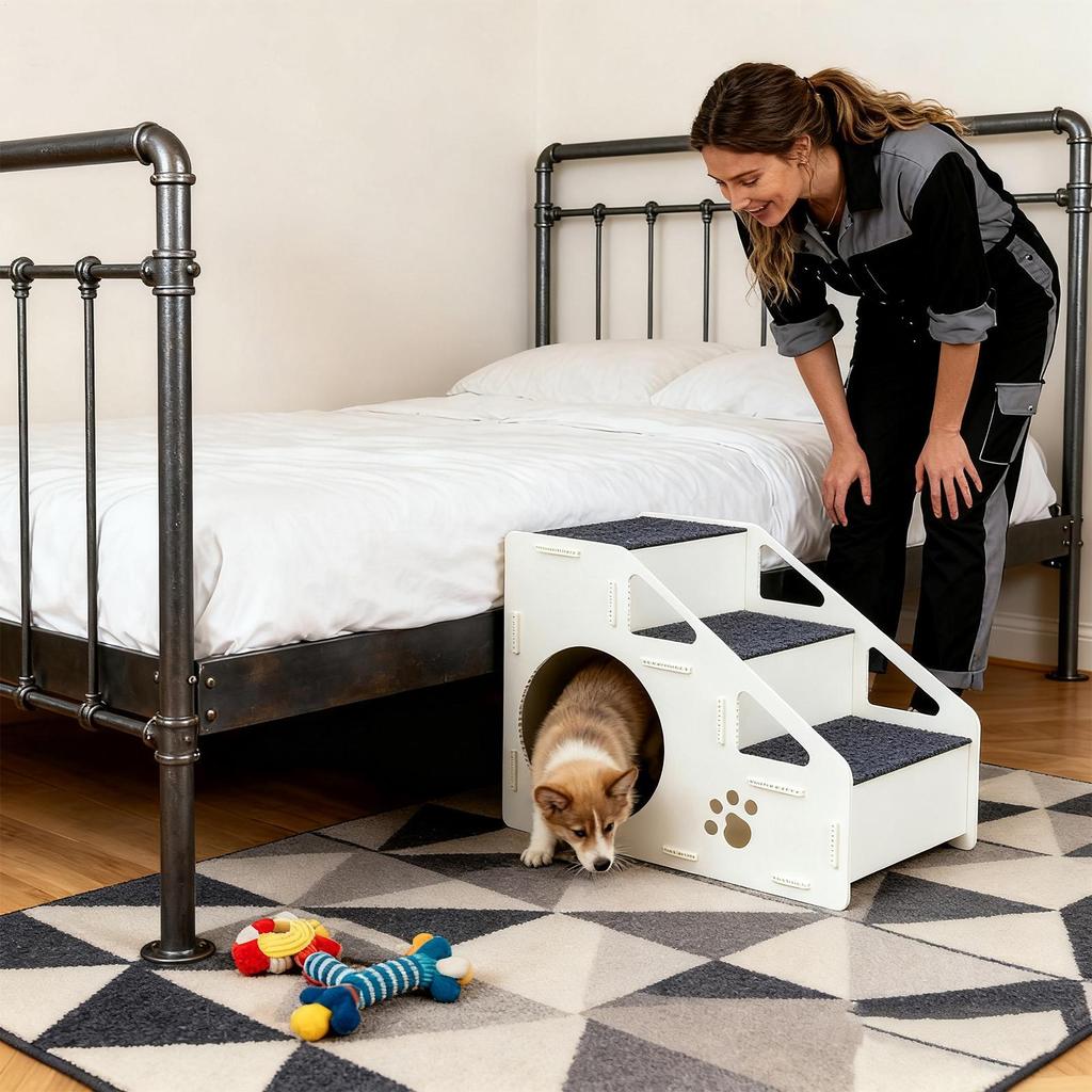 Cat and Dog Climbing Ladder Foldable Dog Stairs Steps Thickened Non-Slip Indoor Stairs Removable Pet Ramp for High Bed Couch