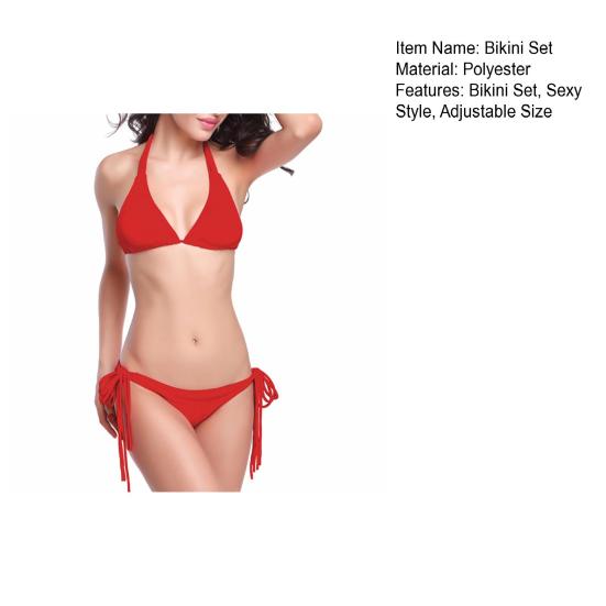 Damski Zestaw Bikini, Majtki z Wiązaniem z Boku, Regulowana Talia, Góra z Wiązaniem na Szyi, Trójkątne Miseczki, Lekka Bielizna Plażowa Bez Fiszbinów na Lato na Basen