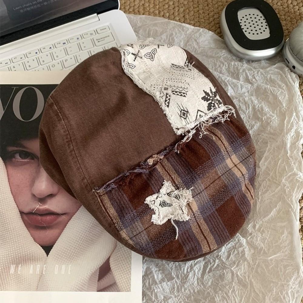 American Star Plaid Beret Y2k Painter Cap Trend Newsboy Cap  Outdoor