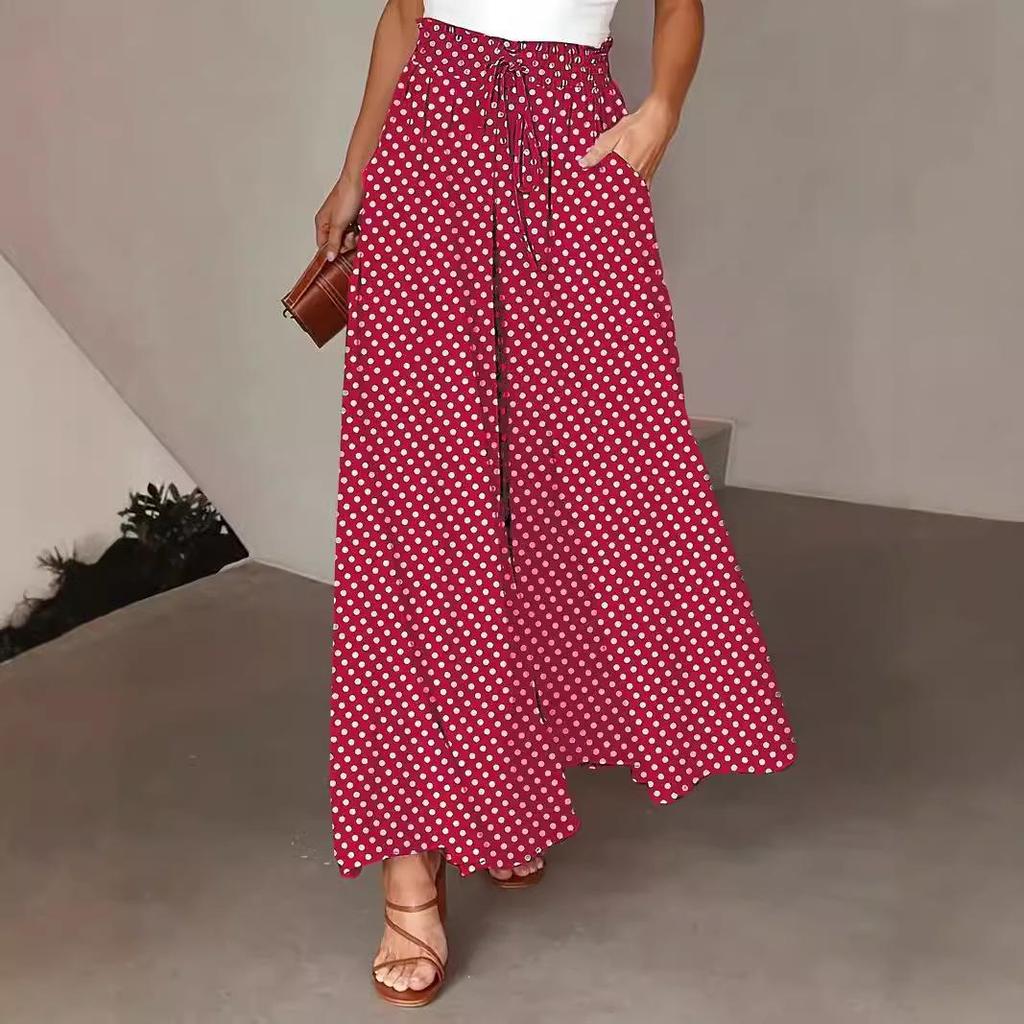 2024 Polka Dot Wide-Leg Culottes with Elastic Waist for Women - Spring/Summer Collection